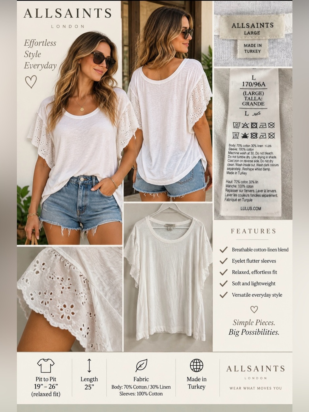 All Saints Flowy White Top
